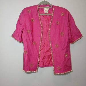Vintage nina Austin womens size 14 pink gold jacket beaded spring summer